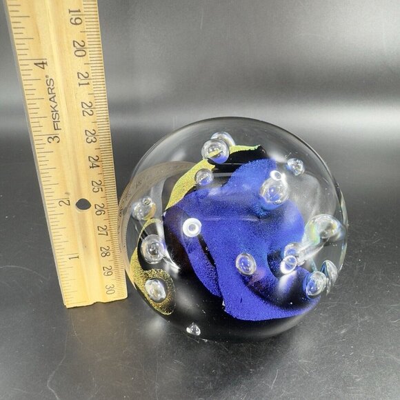 1976 Dichroic Art Glass Paperweight Round Multicolor Signed S65 Hand Blown Glass - Picture 8 of 16